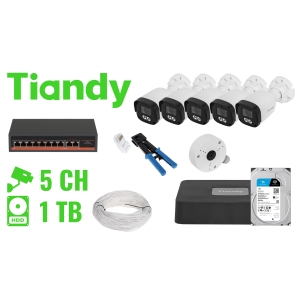 ZESTAW DO MONITORINGU TIANDY-NVR05-5IPCB 5 KAMER + REJESTRATOR TIANDY